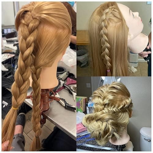 Headdoll 26"-28" Mannequin Head Styling Mannequin Head for Hair Styling and Free Table Stand Training Head Manikin Cosmetology Doll Head with Long Fiber Hair Hairdresser Practice Head for Stylist thumbnail 6