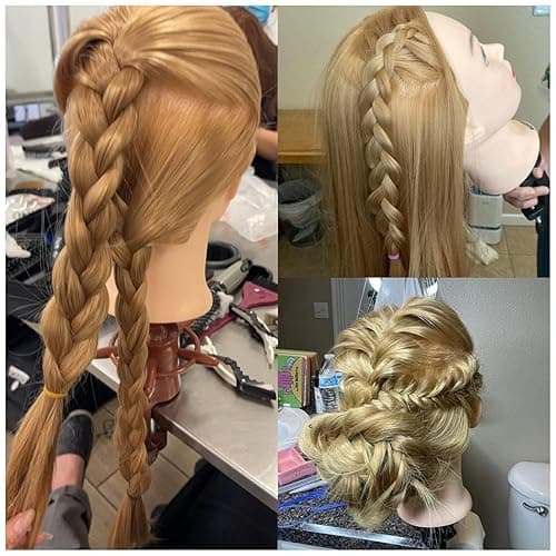 Headdoll 26"-28" Mannequin Head Styling Mannequin Head for Hair Styling and Free Table Stand Training Head Manikin Cosmetology Doll Head with Long Fiber Hair Hairdresser Practice Head for Stylist thumbnail 7