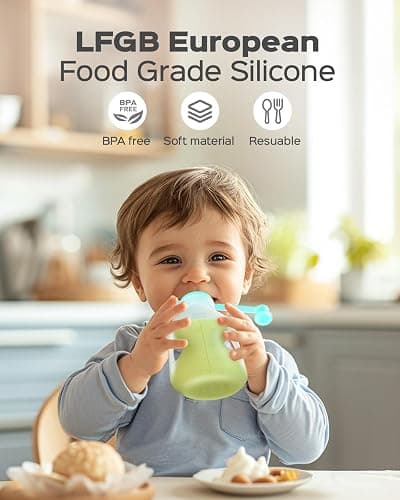 Silicone Reusable Baby Food Pouches with Straws, 2 Pack Leakproof Refillable Squeeze Pouches, Dishwasher, Freezer, Microwave Safe, 5OZ Baby Food Storage for Homemade Puree, Yogurt thumbnail 4