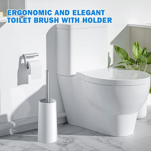 Toilet Brush and Holder, Toilet Brush with 304 Stainless Steel Long Handle, Toilet Bowl Brush for Bathroom Toilet-Elegant-Cleaning-Bristles(White) thumbnail 7