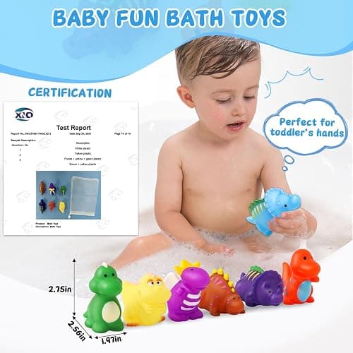Color Changing No Hole Toddler Bath Toys for Kids Ages 1-3 4-8, Dinosaur Bath Toys Toddlers 2-4, Dinosaur Toys, Christmas Stocking Stuffers Christmas Birthday Gifts Bathtub Water Toys with Drying Bag thumbnail 5