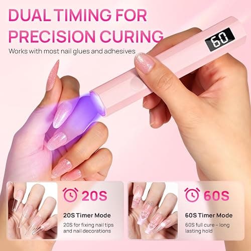 Krofaue Handheld UV Nail Lamp, 180mAh Rechargeable, 20/60s Timer, LCD | Mini portable, 3W fast curing, 180mAh battery, 40 mins cordless use, 20s/60s timers, for gel polish, home DIY, salon, travel thumbnail 4
