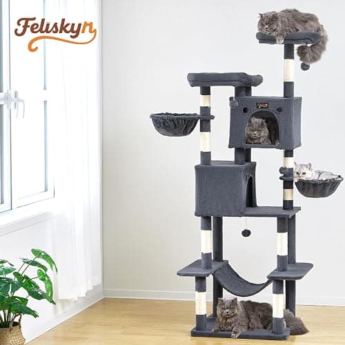 Large Cat Tree Tower for Indoor Cats Adult, 74.8 Inch Tall Large Multi-Level Tree Towers with Scratching Posts, Condo, Hammock, Bed for Big Cats, Modern Cat Trees Furniture Heavy Duty (Dark Gray) thumbnail 7