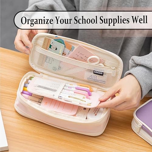Large Capacity Pencil Case, Pencil Case for Adult, Cute Pencil Case, Pen Pencil Organizer for Stationery Supplies Marker Highlighter for Middle High School Student Kids Adult (Pink) thumbnail 6