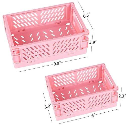 Tixill 2-Pack Mini Foldable Plastic Baskets for Organizing and Storage, Collapsible Storage Crate for Home Kitchen Bedroom Bathroom Office (5.9x3.8x2.2, Pink) - Pink - 5.9x3.8x2.2 thumbnail 2