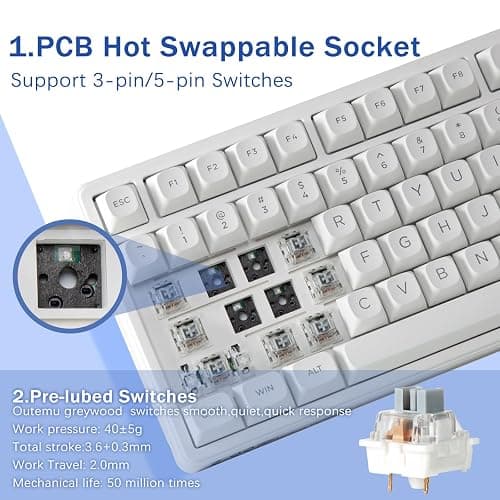 HUO JI E-Yooso Creamy Mechanical Keyboard Wired, Hot Swappable, Pre-lubed Linear Switches, Gasket Structure with Sound Dampening Foam, RGB Backlit, 99 Keys Custom Gaming Keyboard for PC/Mac,White thumbnail 3