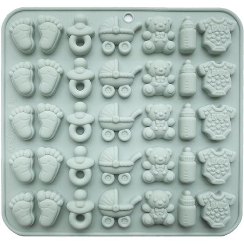 ScivoKaval Baby Shower Silicone Mold with Onesie Pacifier Bottle Baby Footprint Bear Carriage Mold for Chocolate Cake Candy Gummy Cupcake Decoration Party Cupcake Topper - Image 1