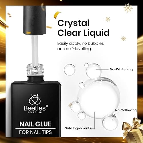 Beetles 9 in 1 Gel Nail Glue for Acrylic Nails Tips, 2 Pcs 10ml Super Strong Nail Glue for Clear False Nails Tips Base Coat Rhinestones Blooming Art Christmas Nails Long Lasting U V Light Cure thumbnail 6