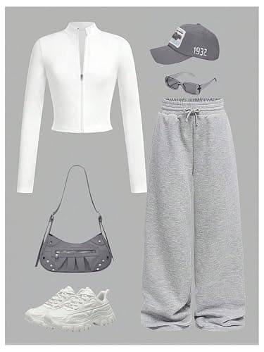 RoseSeek Girl's 2 Piece Athletic Sets Long Sleeve Zip Up Jackets and Wide Leg Baggy Sweatpants Sportswear thumbnail 5
