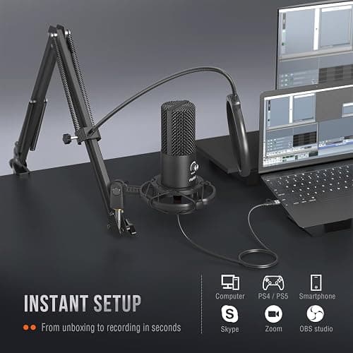 FIFINE Studio Condenser USB Microphone Computer PC Microphone Kit with Adjustable Boom Arm Stand Shock Mount for Instruments Voice Overs Recording Podcasting YouTube Vocal Gaming Streaming-T669 thumbnail 5