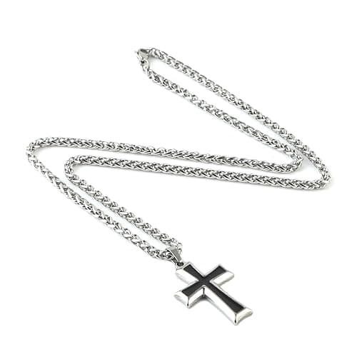 HZMAN Mens Stainless Steel Cross Pendant Necklace with Wheat Chain thumbnail 3