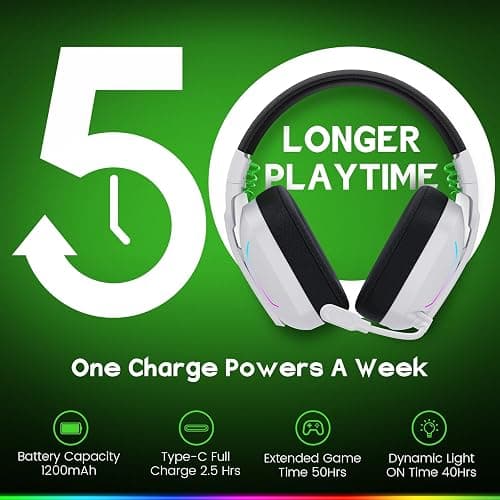 WESEARY Wireless Gaming Headset for PC, PS5, PS4, Switch, Mac, 2.4GHz Wireless Gaming Headphones with ENC Noise Canceling Microphone, Bluetooth 5.4, Cool Lighting, 50H Battery, 50mm Drivers thumbnail 8