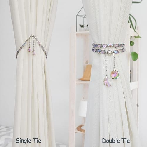PEDOBO Magnetic Curtain Tiebacks, 2 Pack Crystal Beaded Sun & Moon Pendants Sheers/Draperies Holdbacks for Window Home Office Decor (Purple) thumbnail 4
