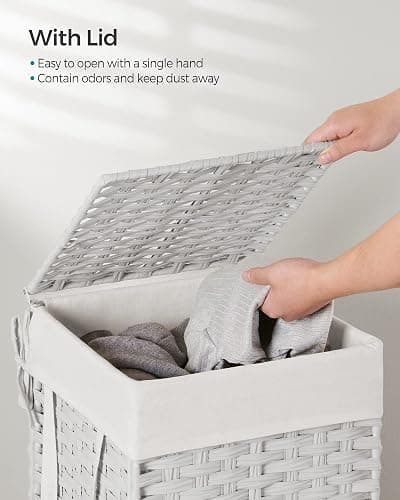 SONGMICS Laundry Hamper with Lid, 17.2 Gallon (65 L) Synthetic Rattan Clothes Laundry Basket with Lid and Handles, Foldable, Removable Liner, Cloud White ULCB165W01 thumbnail 4