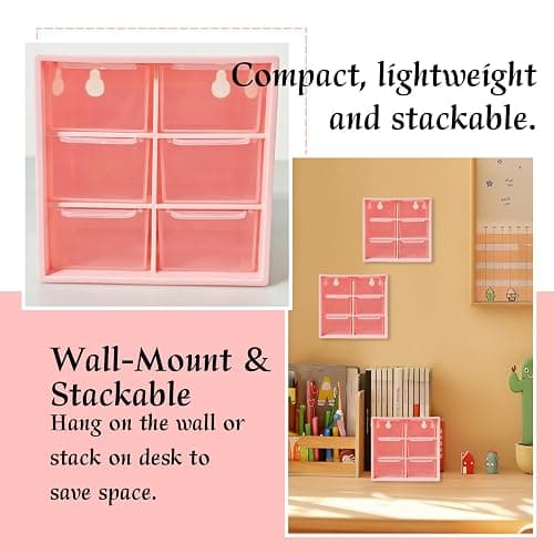 Small Mini Drawer Organizer for Desk, 6 Drawers, 4.7" x 4.7" x 3.8" Pink | Small Desktop Organizer with drawers, Teacher Toolbox, Plastic Storage Box for Office, Classroom, Craft and Home Organization thumbnail 5