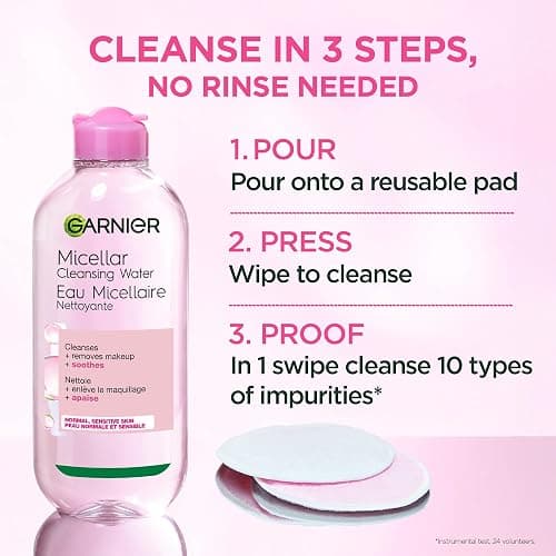 Garnier Micellar Cleansing Water, All-in-One Cleanser & Gentle Makeup Remover, For All Skin Types Including Sensitive. 400ml thumbnail 8