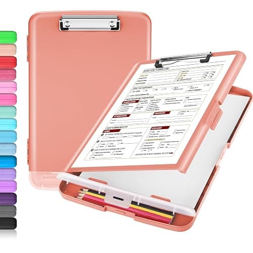 Sooez Glitter Clipboard with Storage, High Capacity Storage Clipboard with Pen Holder, Cute Clip Boards 8.5x11 with Low Profile Clip, Sparkle Plastic Clipboard Case Box for Women & Kids, Side Opening - Glitter Rose Pink thumbnail 2