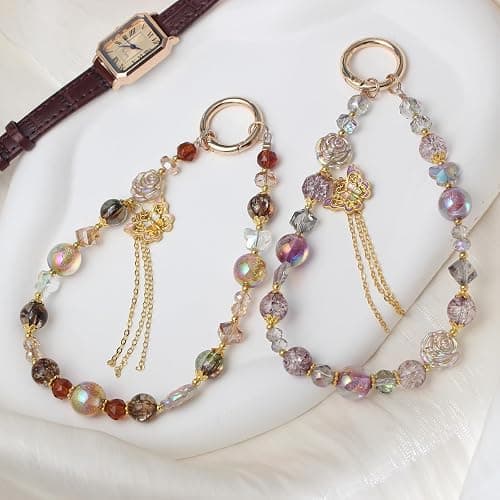 ANROFA Beaded Phone Wrist Strap,Crystal Keychain Wristlet,Camera Strap Wrist,Cute Phone Chain Wristlet Purse Bag Charms thumbnail 2