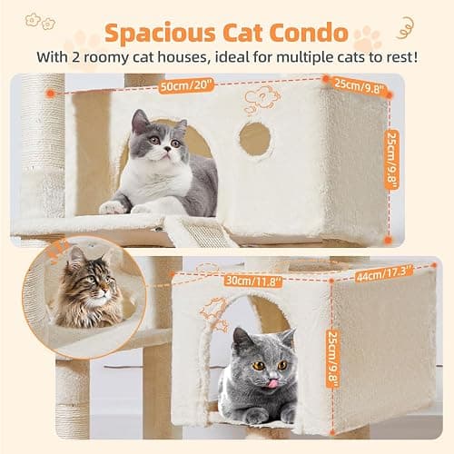 Taoqimiao Arbre a Chat Maine Coon,180cm Stable Arbres à Chat XXL avec 2 Condos Spacieux pour Chats, 8 Griffers, 2 Plateformes, Panier pour Matou, Confortable Hamac, Beige MS026LM thumbnail 4