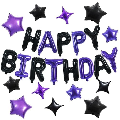 TONIFUL 35PCS Black Purple Happy Birthday Decorations Kit 16 Inch Happy Birthday Balloon Banner Decorations Supplies for Men Women Adults Girls Boys Kids for Halloween Chrismas New Year - Image 1