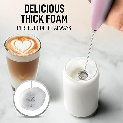 Zulay Kitchen Powerful Double Whisk Milk Frother Handheld - Foam Maker With Stand - Whisk Drink Mixer for Coffee, Mini Foamer for Latte, Matcha, Frappe, Hot Chocolate & Cappuccino - Magnetic Pink thumbnail 2