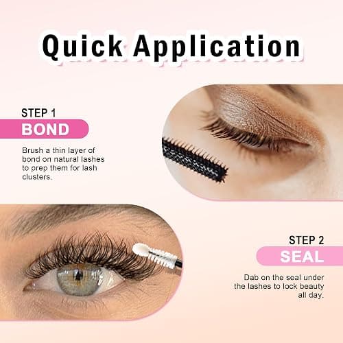 Lash Bond and Seal Waterproof, Cluster Lash Glue Bond and Seal Lash Glue, Strong Hold 72h for Eyelash Clusters, Latex Free Sensitive Eyes Available 10ML (Pack of 2) thumbnail 7