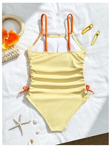 Floerns Girl's One Piece Swimsuit Flower Bow Side Ruched Beach Vacation Bathing Suit thumbnail 2