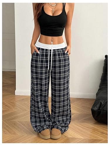 SOLY HUX Women's Plaid Checkered Pants Flannel Pajama Pants Lounge Wide Leg Baggy Sweatpants with Pockets thumbnail 5