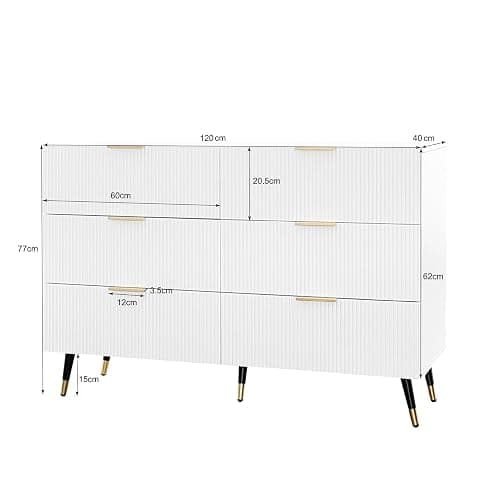 Elegantes Sideboard mit modernem Design, Kommode mit Schubladen und viel Stauraum (Weiß+Gold) thumbnail 2