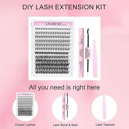 Lash Extension Kit 20D+40D Clusters With Bond and Seal - Waterproof DIY Eyelash Extension Set With Tweezers (Set 20D/40D-0.07D-9-16Mix) thumbnail 2