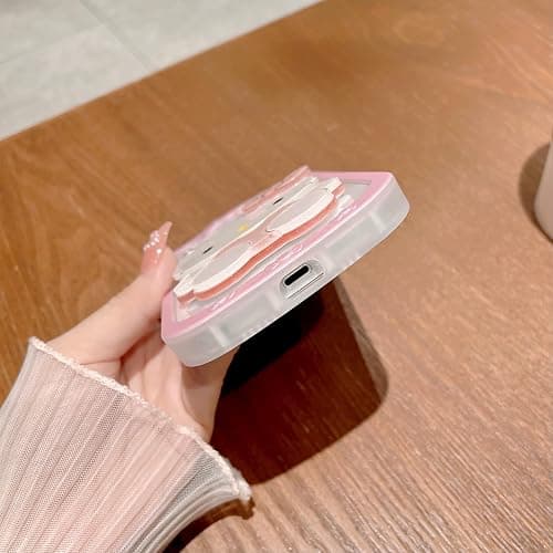 XXYUIKEZI for iPhone 16 Kawaii Cartoon Cute Pink Phone Case，Built-in Makeup Mirror for Women Girls, Soft Transparent Protective Pink Phone Case thumbnail 5