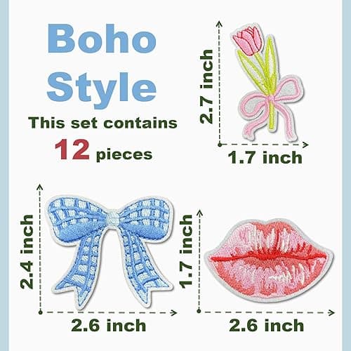 Boho Girly Iron On Patches, Cute Embroidery Applique Patch, DIY Decorative Heat Press Patches for Jeans Jackets Clothing Backpacks Hats (Boho5 12 Pcs) thumbnail 4