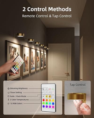 EZVALO Picture Lights for Wall with Charging Station, Rechargeable Battery Magnetic Poster Lights with 3 Color Temps & 12 RGB, Remote Dimmable Timer Light, Wall Decor Light for Art Display (6 Pack) thumbnail 4