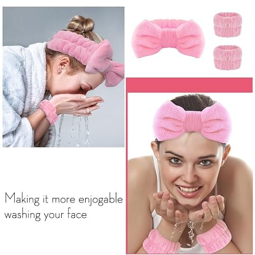 WSYUB Pink Spa Headband and Wristband Set for Face Washing thumbnail 3