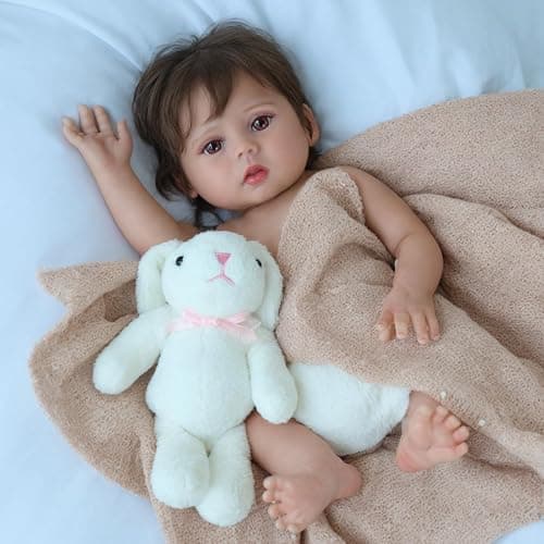SCOM Realistic Reborn Baby Dolls - 18 Inch Real Life Baby Girl, Silicone Doll with Anatomically Correct Full Body Vinyl, Newborn Lifelike Toddler Accompanied by Rabbit Plush Toys for Ages 3+ Gift thumbnail 4