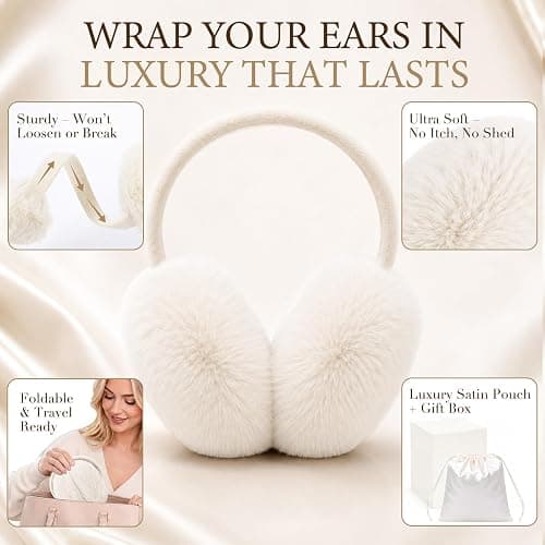 Beehow Women's Faux Fur Earmuffs – Adjustable Foldable, Super Soft Ear Warmers for Winter Cold Weather Outdoor thumbnail 4