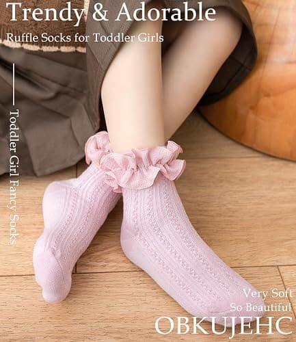 ObkuJehc Toddler Girl Socks Toddler Ruffle Sock Girls 2t-3t Baby Infant Dress Lace White Frilly Ruffle Socks for Girls thumbnail 2
