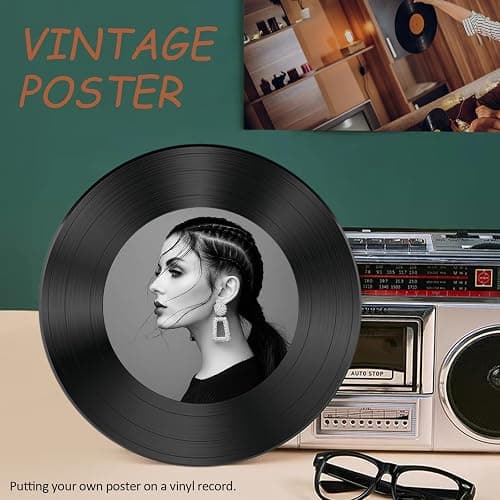 Leptetek 6 PCS Vinyl Records Decorations 12 Inch with Markers, Double Side Tape and Vinyl Center Label, Vintage Record Decor for Wall Aesthetic, Rock & Roll Music Party Decor thumbnail 8