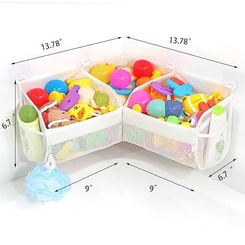 KPH bath toy storage， Say goodbye to the chaos of bath toys -3 compartments for bath toy holders keep your bathtub tidy, and bath toy organizers keep children's bath toys organized! thumbnail 2