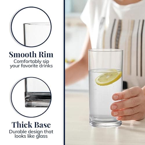 US Acrylic Classic Clear Plastic Reusable Drinking Glasses (Set of 6) 16oz Water Cups | BPA-Free Tumblers, Made in USA | Top-Rack Dishwasher Safe thumbnail 4