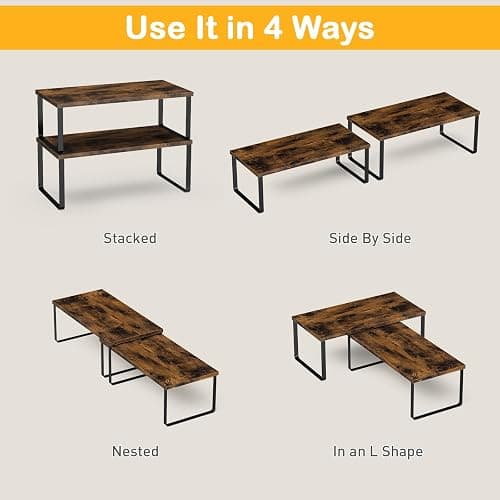OGEMXU Cabinet Shelf Organizers, 15.7 inches Large Kitchen Counter Shelf, Set of 4 Wood Kitchen Pantry Organizer, Storage Shelves for Countertop, Spice Rack, Stackable, Expandable, Metal Black, Brown thumbnail 7