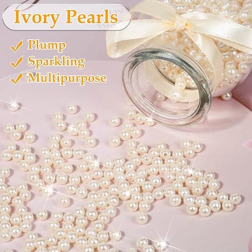 anezus Pearl Beads for Craft, 1000pcs Ivory Faux Fake Pearls, 6 mm Small Sew on Pearl Beads with Holes for Jewelry Making, Bracelets, Necklaces, Hairs, Crafts, Decoration and Vase Filler thumbnail 4