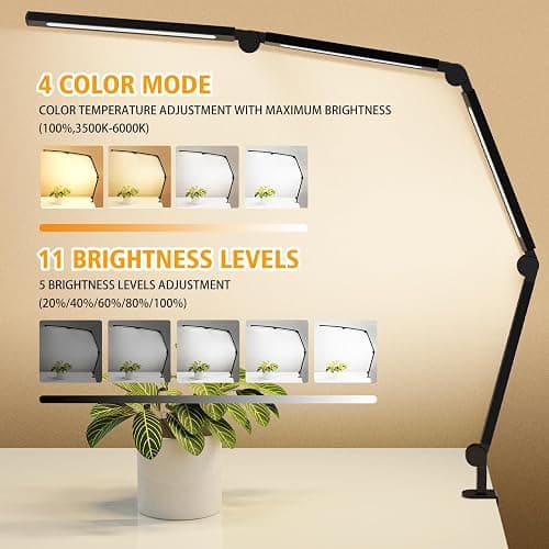 AILBTON LED Schreibtischlampe mit Clip,Mehrwinkel-Flexible 4 Abschnitte 3 Lichtquellen Büroschreibtischlampe,4 Farbtemperaturen und 5 Helligkeitsstufen,Nachtaugenpflege Tischlampe für Zuhause Büro thumbnail 3