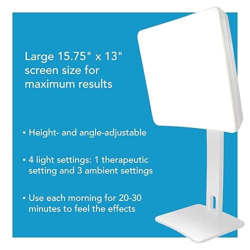 Carex Day-Light Elite Bright Sunlight Therapy Lamp, 10000 LUX Therapy Lamp at 12 Inches, LED Bright White Light with Adjustable Height and Brightness Levels for Mood, White thumbnail 4