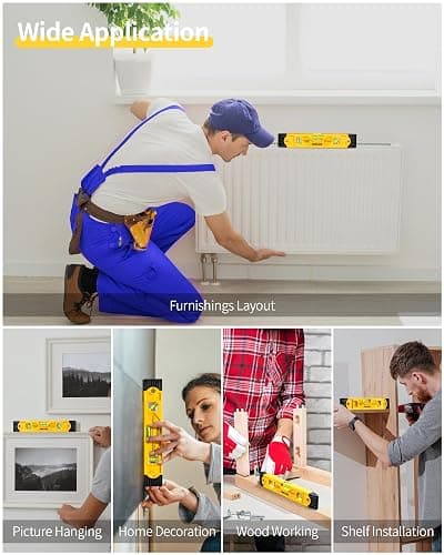 Torpedo Level Magnetic, Firecore 9 Inch Shockproof Small Leveler Tool with 3 Bubble Spirit Level 45 90 180 Degree, Construction Levelers for Hanging Pictures Install Shelf Home Renovation thumbnail 6