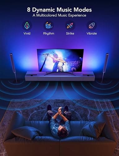 Govee RGBIC TV Light Bars, 38cm WiFi TV Backlight with Double Light Beads, Smart Lighting with Multiple Placement Options Suitable for 45-70inch Television, Work with Alexa and Google Assistant, Black thumbnail 7