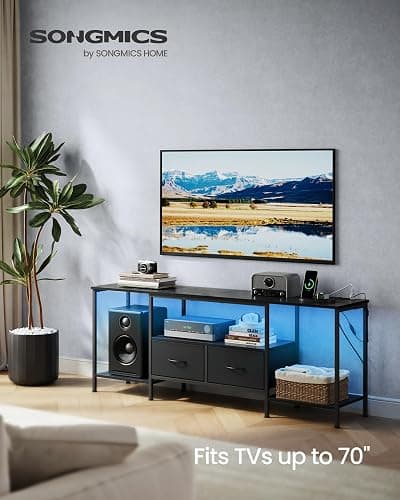 SONGMICS BELLAH Collection - TV Stand with Power Outlets and Lights, Entertainment Center Media Console for TVs Up to 70 Inches, Living Room, Shelves, Drawers, Modern, Ink Black ULGS420B101S thumbnail 3