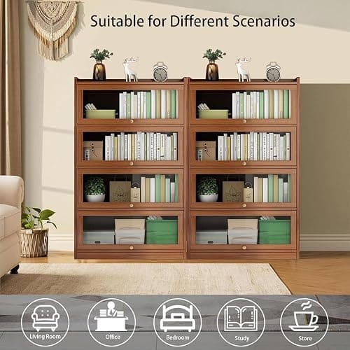 qeknxks 55" Bamboo Bookcases,Book Shelfs with Acrylic Doors,Freestanding Display Storage Shelves for Collectibles,4 Tier Tall Bookshelfs & Bookcases for Living Room Bedroom Home Office thumbnail 6