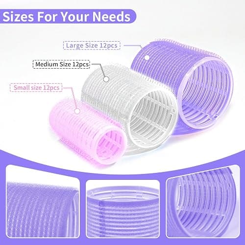 my novel things Hair Rollers Large Small 50PCS Set, 36PC Large Medium Small Hair Rollers for Volume Curlers with 12PC Clips 1 Tail Comb and 1 Folding Brush Comb for Short Medium Blowout Look Long Hair thumbnail 3