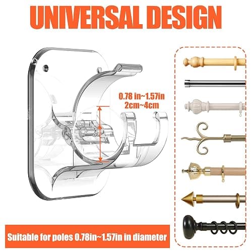 6 PCS Apartment Dorm Decor Curtain Rods No Drilling Brackets,No Drilling Holder Renter Friendly Adhesive Curtains Hooks for Hanging Drapes Rv Over Blinds Dorm Kitchen Bedroom Home Bathroom thumbnail 2